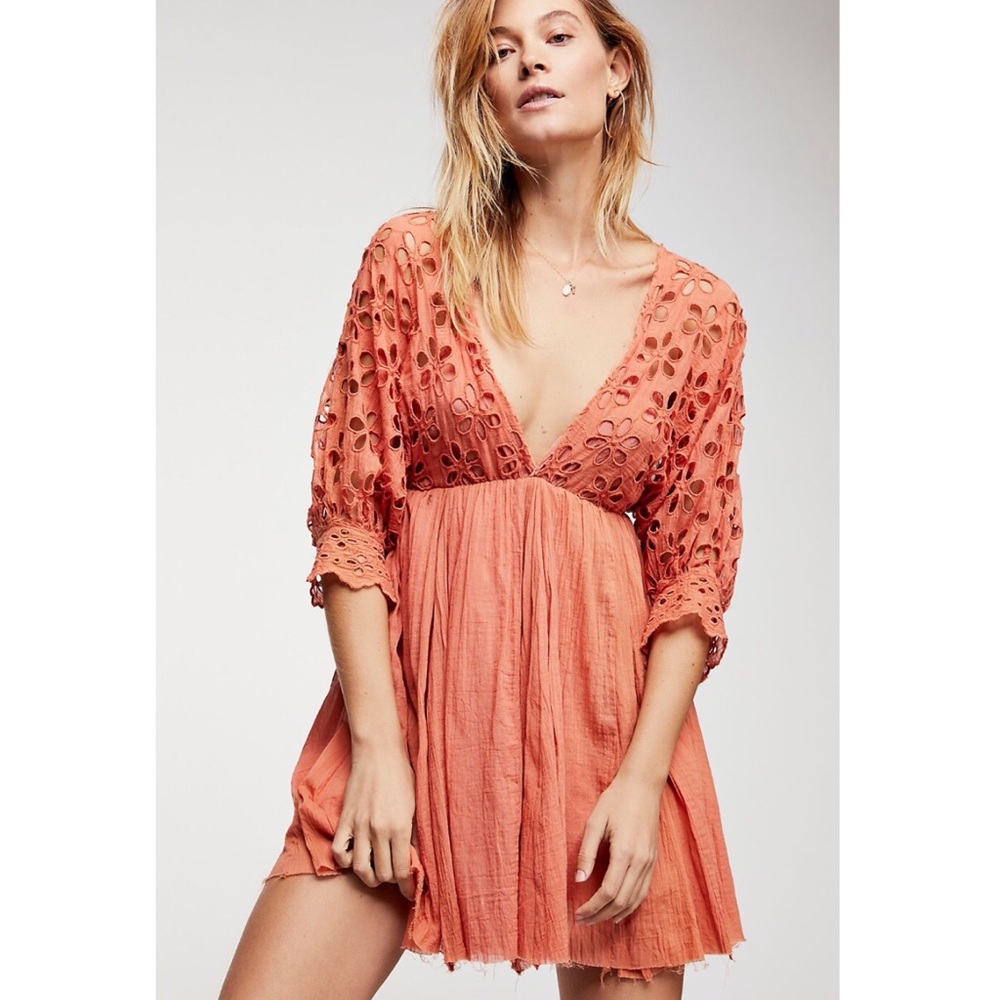 Free People Bella Note Eyelet Mini Dress - Clay